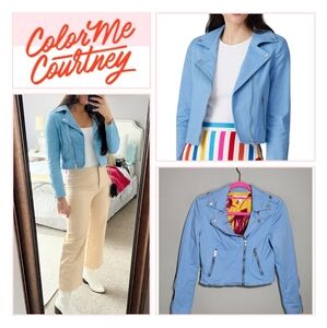 COLOR ME COURTNEY Size 0 Dennis Biker Jacket Baby Blue Canvas
